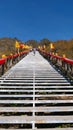 Nature landscape view Heaven Lake of Celestial Mountains and Taoist Heavenly Queen Mother temple in Xinjiang China