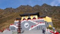 Nature landscape view Heaven Lake of Celestial Mountains and Taoist Heavenly Queen Mother temple in Xinjiang China