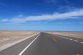 Nature landscape view of high way road under sunny blue sky in Dunhuang Gansu China