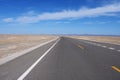 Nature landscape view of high way road under sunny blue sky in Dunhuang Gansu China