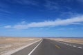 Nature landscape view of high way road under sunny blue sky in Dunhuang Gansu China