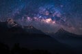 Nature landscape view of Himalayan mountain range with universe space of milky way galaxy Royalty Free Stock Photo