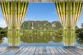 nature landscape with view through window with beautiful green c Royalty Free Stock Photo