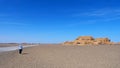 Nature landscape view of Yardang landform under sunny blue sky in Dunhuang UNESCO Global Geopark, Gansu China