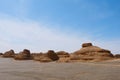 Nature landscape view of Yardang landform under sunny blue sky in Dunhuang UNESCO Global Geopark, Gansu China