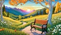 Nature landscape visitor park bench scenic sunset colorful evening