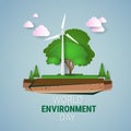 Nature Landscape With Wind Turbine World Environment Day Ecology Protection Holiday Greeting Card Royalty Free Stock Photo