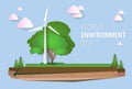 Nature Landscape With Wind Turbine World Environment Day Ecology Protection Holiday Greeting Card Royalty Free Stock Photo