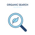 Nature leaf search icon. Vector illustration of a magnifier tool with leaf eco symbol inside. Represents concept of