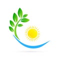 Nature company logo, grean leaves, sun rise logo.
