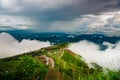 Nature Lighting Road in fog between road go to Phu Tabberk Royalty Free Stock Photo