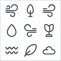 Nature line icons. linear set. quality vector line set such as cloud, leaf, wave, flower, wind, water, wind, tree