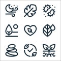 Nature line icons. linear set. quality vector line set such as plant, ecology, stones, leaf, eco friendly, day, bacteria, leaf Royalty Free Stock Photo