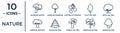 nature linear icon set. includes thin line shagbark hickory tree, eastern cottonwood tree, white oak tree, balsam fir american elm