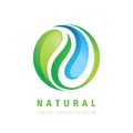 Nature logo concept design. Green leaf and blue water drop - creative icon. Environmental conservation sign. Vector illustration Royalty Free Stock Photo