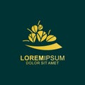 Nature Logo Design. Luxury Gold Logo Template on Dark Green Background