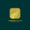 Nature Logo Design. Luxury Gold Logo Template on Dark Green Background
