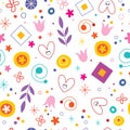 Nature love happiness fun cartoon seamless pattern