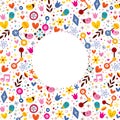 Nature love harmony hearts flowers fun cartoon circle frame background