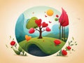 Nature love icon, plants tree, save nature.