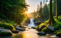 Nature's beauty: lush forest, flowing waterfalls, serene landscape, tropical tranquility. Generative AI