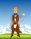 Nature and man cowpuncher with lasso on horse