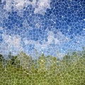 Nature marble plastic stony mosaic tiles texture background with white grout - sky blue and grass meadow green colors -