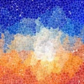 Nature marble plastic stony mosaic tiles texture background with white grout - vibrant orange and sky blue colors