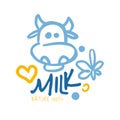 Nature milk product logo symbol. Colorful hand drawn illustration