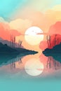 Nature Minimalist Abstraction of A Simple, Flat Design Background featuring Art, Sky, Landscape, Light, Water