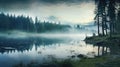 nature misty woodland lake Royalty Free Stock Photo