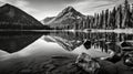 nature mountain lake black and white Royalty Free Stock Photo