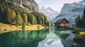 Nature mountain scene with beautiful lake in Slovakia Tatra - Strbske pleso Royalty Free Stock Photo