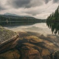 Nature mountain scene with beautiful lake Strbske pleso Royalty Free Stock Photo