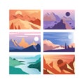 Nature Mountain Scene and Landscape View with Cliff and Summit Silhouette Vector Set Royalty Free Stock Photo