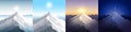 Nature mountain set. A midday sun, dawn, sunset, night in the mountains. Landscapes with peak. Mountaineering, traveling Royalty Free Stock Photo