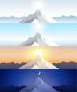 Nature mountain set. A midday sun, dawn, sunset, night in the mountains. Landscapes with peak. Mountaineering, traveling Royalty Free Stock Photo