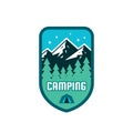 Nature mountains - concept logo badge vector illustration in flat style. Outdoor adventure creative sign. Summer camping symbol. Royalty Free Stock Photo