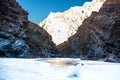 Nature mountains frozen zanskar river clean blue water. Ice berg in middle of frozen river