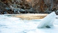 Nature mountains frozen zanskar river clean blue water. Ice berg in middle of frozen river