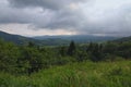 Nature in the mountains. Stunning mountain landscape of Ukrainan Carpathian. View from the top of Verecke Pass. Cloudy summer day. Royalty Free Stock Photo