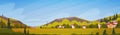 Nature Mountains Summer Landscape With Small Village Horizontal Banner