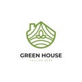 Nature natural friendly green house logo icon with leaf and roof chimney symbol