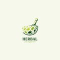 Nature natural green herbal logo icon symbol with bowl and leaves