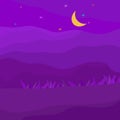 Nature night outdoor on the way landscape countryside with hills,moon,sky,star,abstract background wallpaper vector illustration Royalty Free Stock Photo