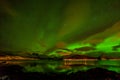 Nature of Norway.A wonderful night with Kp 5 northern lights flying over the mountains, long shutter speed Royalty Free Stock Photo