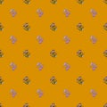 Nature organic seamless pattern with small bell flowers silhouettes print. Orange background