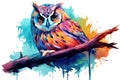 Nature owl feather watercolor white animal art bird design cute wildlife illustration wild Royalty Free Stock Photo