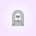 nature palm tree line art badge logo vector illustration