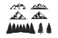 Pine Tree Mountain silhouette Clipart set Royalty Free Stock Photo